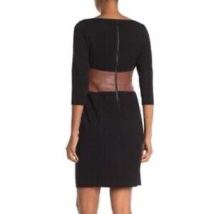By Shani boatneck faux leather waist sheath dress in black/luggage size 8.
